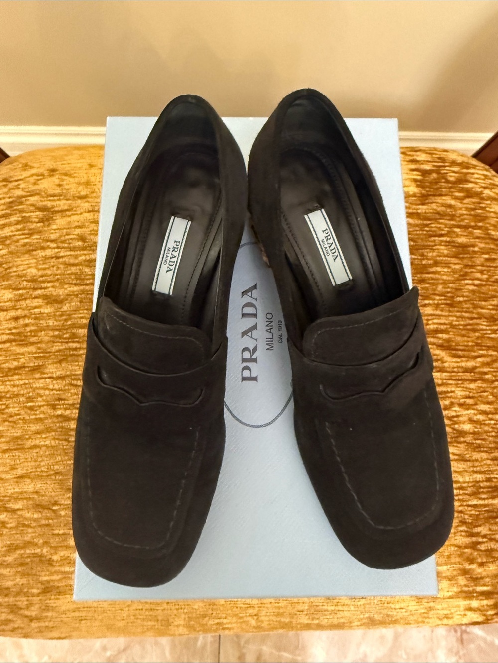 Prada Black Suede Penny Loafers for Men